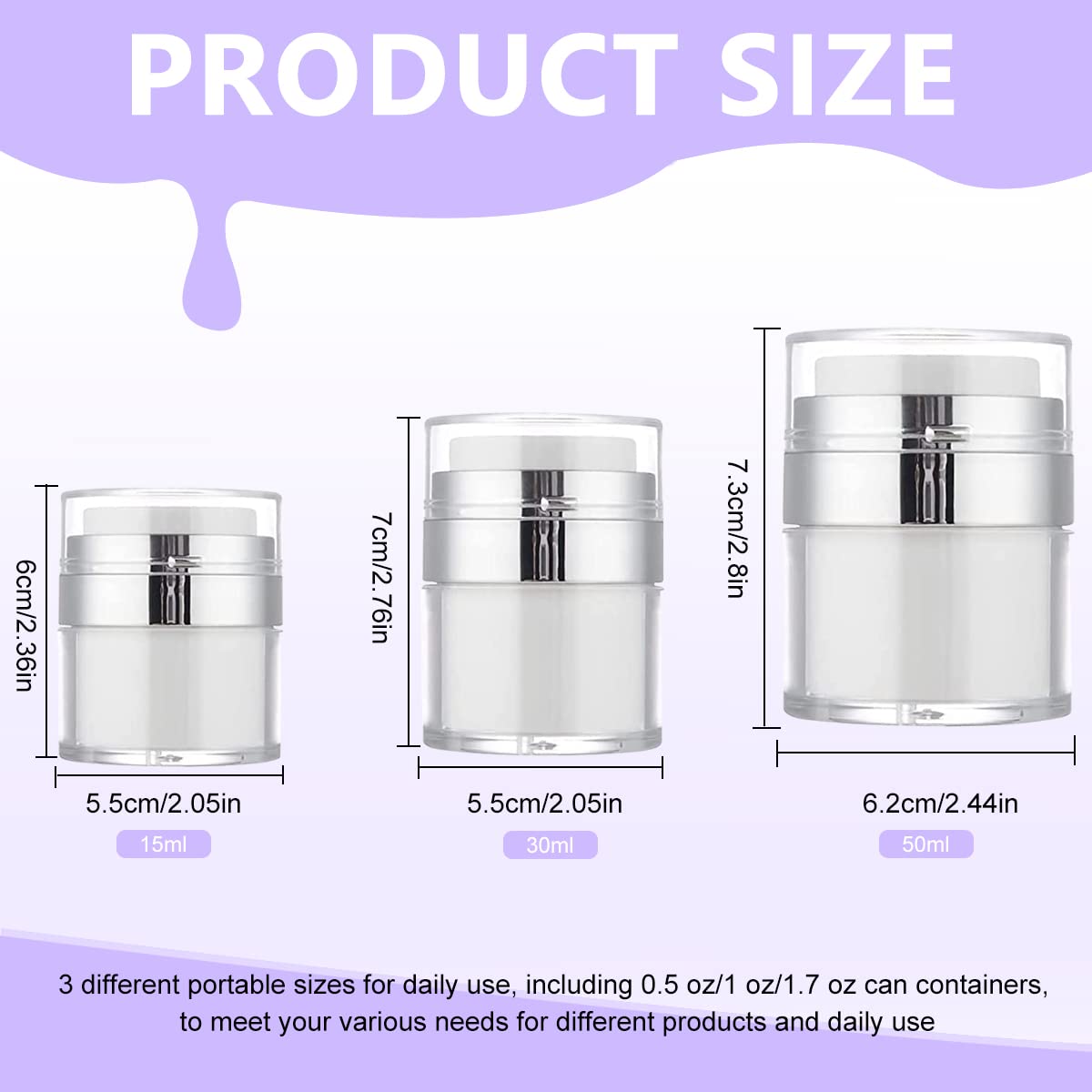 MAYCREATE 3pcs Face Cream Jar Vacuum Bottle, Empty Lotion Dispenser for Travel, Thicken Acrylic Cosmetic Containers Leakproof Airless Pump Bottles Jars for Cream, Gel & Lotion (0.5oz+1oz+1.7oz) MAYCREATE 3pcs Face Cream Jar Vacuum Bottle, Empty Lotion Dispenser for Travel, Thicken Acrylic Cosmetic Containers Leakproof Airless Pump Bottles Jars for Cream, Gel & Lotion (0.5oz+1oz+1.7oz)